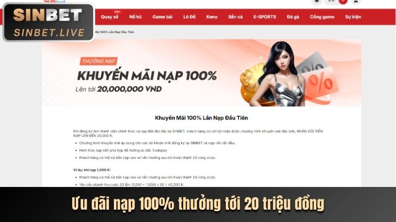 Hệ thống nạp rút tiền nhanh chóng tại Sinbet